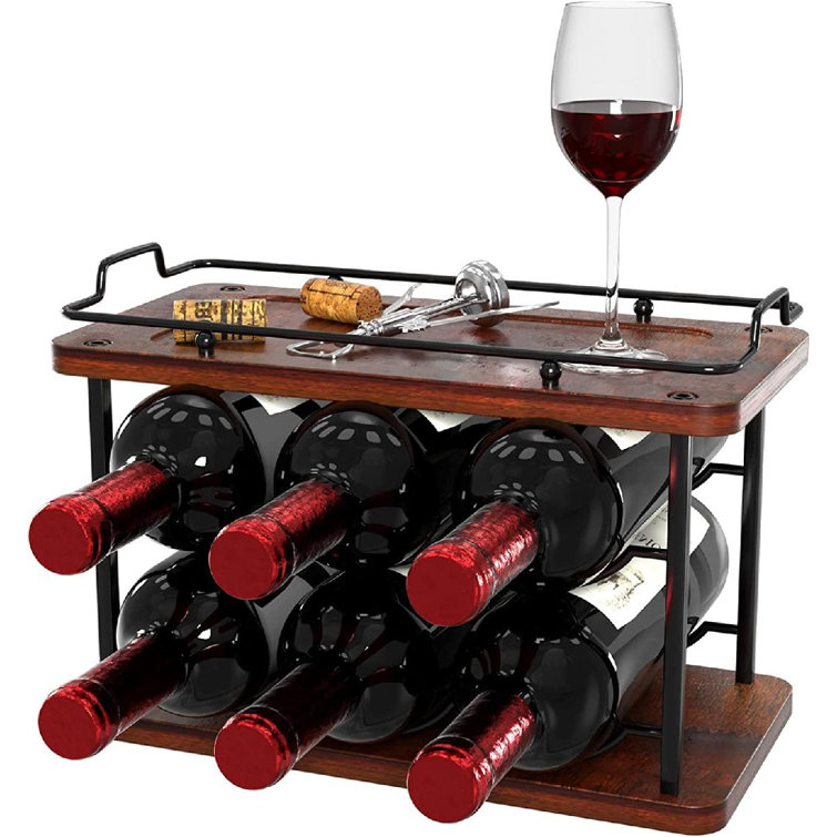 17 Stories 6 Bottle Tabletop Wine Bottle Rack in Black/Brown Wayfair